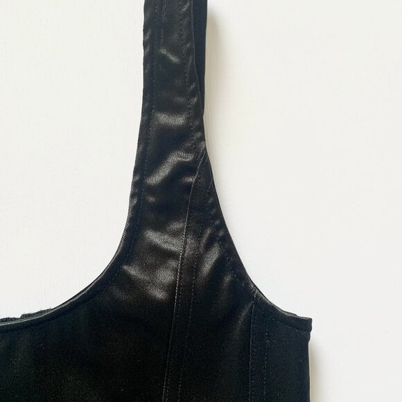 A.C.W. Black Satin Smocked Crop Top Bustier Corset Smock Goth Punk Romantic Emo - Picture 4 of 11